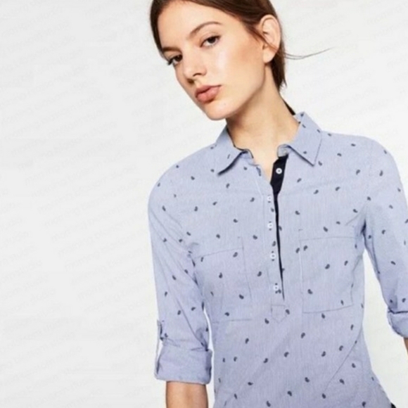 Zara Tops - Zara Navy Stripe/Paisley Dress Shirt